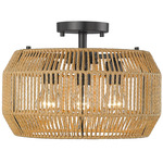 Marlee Semi Flush Ceiling Light - Matte Black / Raffia