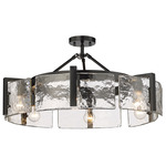 Aenon Semi Flush Ceiling Light - Matte Black / Clear Hammered Glass