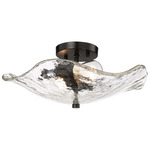 Samara Semi Flush Ceiling Light - Matte Black / Clear Hammered Glass