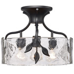 Calla Semi Flush Ceiling Light - Black / Clear Hammered Glass