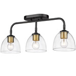 Roxie 3 - Light Semi Flush Ceiling Light - Matte Black / Brushed Champagne Brass / Clear