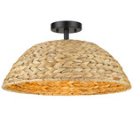 Rue Semi Flush Ceiling Light - Matte Black / Woven Sweet Grass