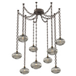 Coppa Oval Chain Swag Chandelier - Flat Bronze / Optic Smoke