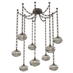 Coppa Rectangular Chain Swag Chandelier - Flat Bronze / Optic Smoke