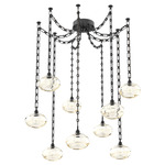 Coppa Rectangular Chain Swag Chandelier - Matte Black / Optic Amber