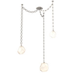 Gem Oval Chain Swag Chandelier - Beige Silver / Amber