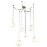 Gem Oval Chain Swag Chandelier - Beige Silver / Amber