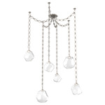 Gem Oval Chain Swag Chandelier - Beige Silver / Clear