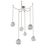 Gem Rectangular Chain Swag Chandelier - Beige Silver / Smoke