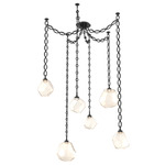 Gem Oval Chain Swag Chandelier - Matte Black / Amber
