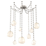 Gem Rectangular Chain Swag Chandelier - Beige Silver / Amber