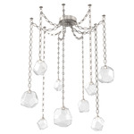 Gem Oval Chain Swag Chandelier - Beige Silver / Clear