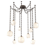 Gem Rectangular Chain Swag Chandelier - Flat Bronze / Amber