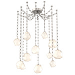 Gem Rectangular Chain Swag Chandelier - Beige Silver / Amber