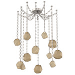 Gem Oval Chain Swag Chandelier - Beige Silver / Bronze