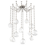 Gem Rectangular Chain Swag Chandelier - Beige Silver / Clear
