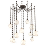 Gem Rectangular Chain Swag Chandelier - Flat Bronze / Amber