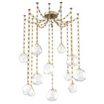 Gem Rectangular Chain Swag Chandelier - Gilded Brass / Clear