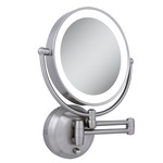 10x/1x Round Battery Operated LED Wall Mirror - Satin Nickel / Mirror
