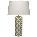 Harlequin Table Lamp - Patterned Green and Cream / White