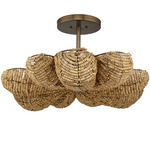 Anguilla Semi Flush Ceiling Light - Antique Brass / Natural