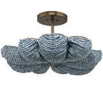 Anguilla Semi Flush Ceiling Light - Antique Brass / Blue