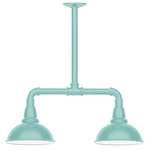 Cafe 2 Light Linear Outdoor Pendant - Sea Green / White