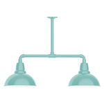 Cafe 2 Light Linear Outdoor Pendant - Sea Green / White