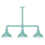 Cafe 3 Light Linear Outdoor Pendant - Sea Green / White