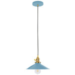 Uno Wide Cone Pendant - Brushed Brass / Light Blue