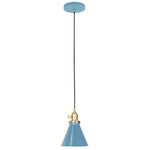Uno Narrow Cone Pendant - Brushed Brass / Light Blue