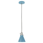 Uno Narrow Cone Pendant - Brushed Nickel / Light Blue