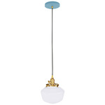 Uno Schoolhouse Pendant - Brushed Brass / Light Blue