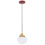 Uno Schoolhouse Pendant - Brushed Brass / Barn Red