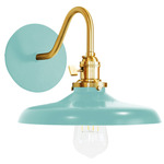 Uno Curved Arm Cap Wall Sconce - Brushed Brass / Sea Green