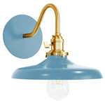 Uno Curved Arm Cap Wall Sconce - Brushed Brass / Light Blue