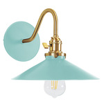 Uno Curved Arm Wide Cone Wall Sconce - Brushed Brass / Sea Green