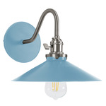 Uno Curved Arm Wide Cone Wall Sconce - Brushed Nickel / Light Blue