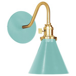 Uno Curved Arm Narrow Cone Wall Sconce - Brushed Brass / Sea Green