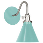 Uno Curved Arm Narrow Cone Wall Sconce - Brushed Nickel / Sea Green