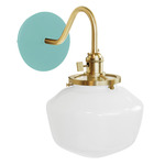 Uno Curved Arm Schoolhouse Wall Sconce - Brushed Brass / Sea Green