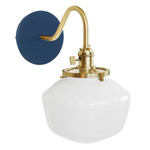 Uno Curved Arm Schoolhouse Wall Sconce - Brushed Brass / Navy
