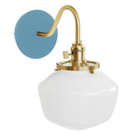 Uno Curved Arm Schoolhouse Wall Sconce - Brushed Brass / Light Blue