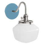 Uno Curved Arm Schoolhouse Wall Sconce - Brushed Nickel / Light Blue