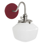 Uno Curved Arm Schoolhouse Wall Sconce - Brushed Nickel / Barn Red