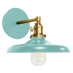 Uno Straight Arm Cap Wall Light - Brushed Brass / Sea Green