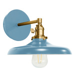 Uno Straight Arm Cap Wall Light - Brushed Brass / Light Blue