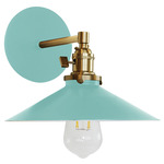 Uno Straight Arm Shallow Cone Wall Sconce - Brushed Brass / Sea Green