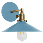Uno Straight Arm Shallow Cone Wall Sconce - Brushed Brass / Light Blue