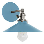 Uno Straight Arm Shallow Cone Wall Sconce - Brushed Nickel / Light Blue
